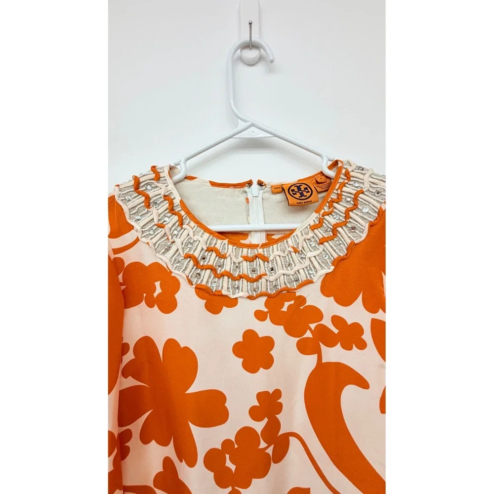 Tory Burch White and Orange Floral Mini Dress